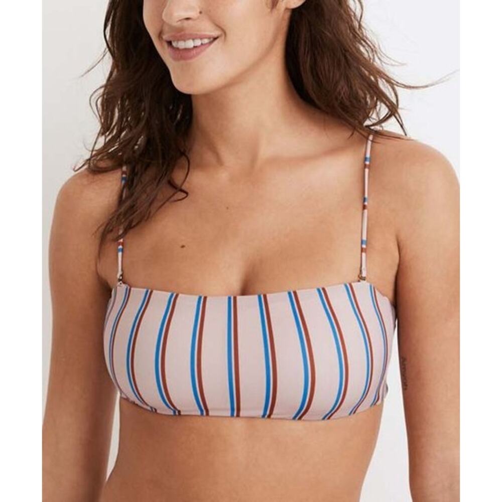 Madewell Second Wave Spaghetti Strap Bandeau Bikini Top in Paseo Stripe XS NEW